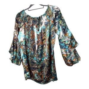 Classiques Paisley Short Sleeve Boho Off the  shoulders Top EUC Size large